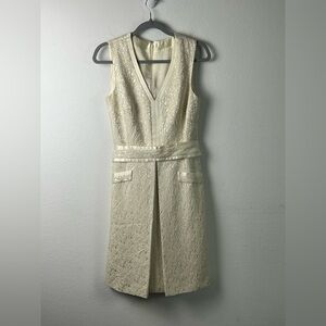 Badgley Mischka Ivory with Gold Shimmer Brocade Cocktail Dress